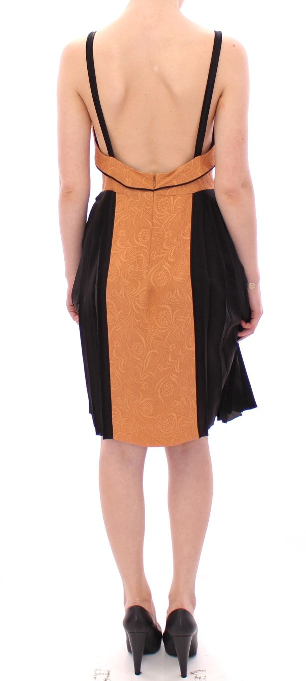 Robe fourreau sans manches en soie noire bronze de FILOS