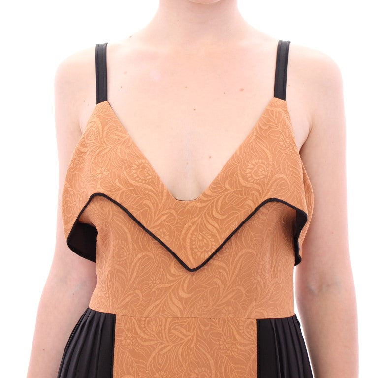 Robe fourreau sans manches en soie noire bronze de FILOS