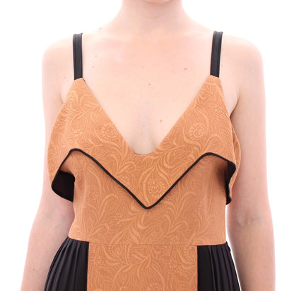 Robe fourreau sans manches en soie noire bronze de FILOS