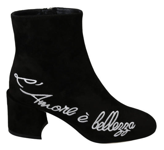 Dolce &amp; Gabbana Zwarte Suède L'Amore E'Bellezza Ankle Boots