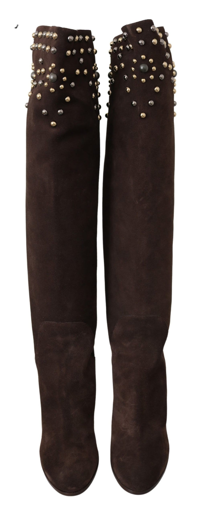 Bottines hautes au genou en daim marron à clous de Dolce &amp; Gabbana