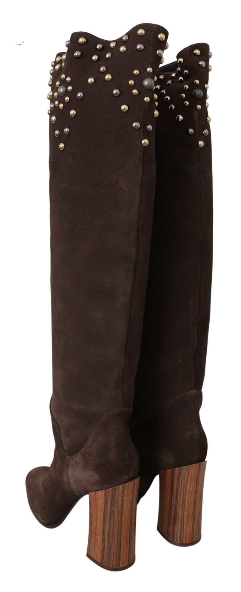 Bottines hautes au genou en daim marron à clous de Dolce &amp; Gabbana