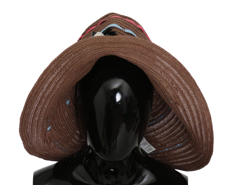 Dolce &amp; Gabbana Chapeau en paille à large bord fleuri marron