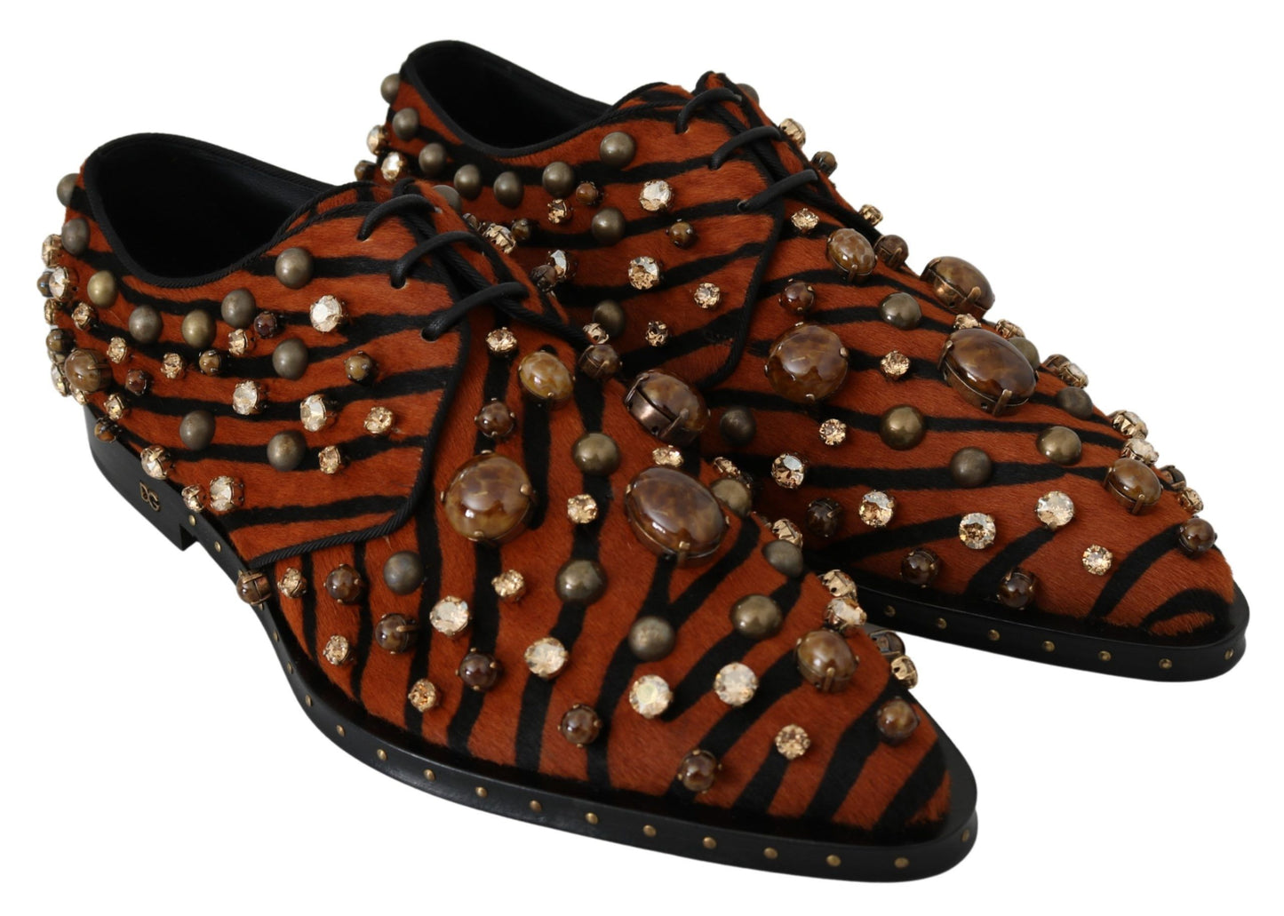 Dolce &amp; Gabbana Oranje Paardenhaar Kristallen Jurk Brogue Schoenen