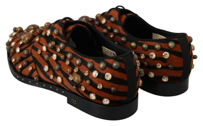 Dolce &amp; Gabbana Oranje Paardenhaar Kristallen Jurk Brogue Schoenen