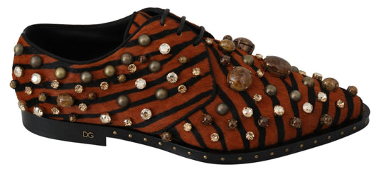 Dolce &amp; Gabbana Oranje Paardenhaar Kristallen Jurk Brogue Schoenen
