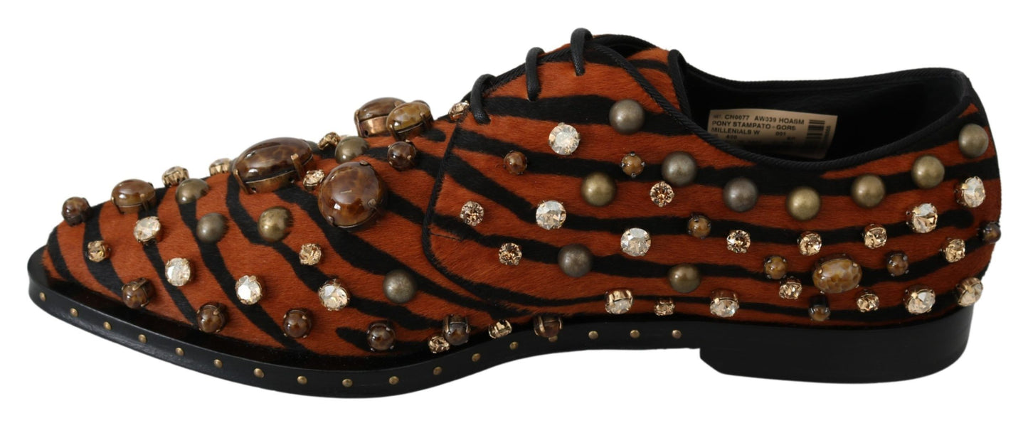 Dolce &amp; Gabbana Oranje Paardenhaar Kristallen Jurk Brogue Schoenen