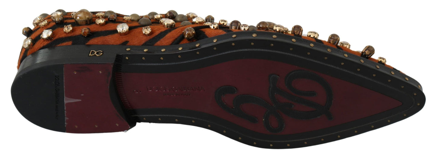 Dolce &amp; Gabbana Oranje Paardenhaar Kristallen Jurk Brogue Schoenen