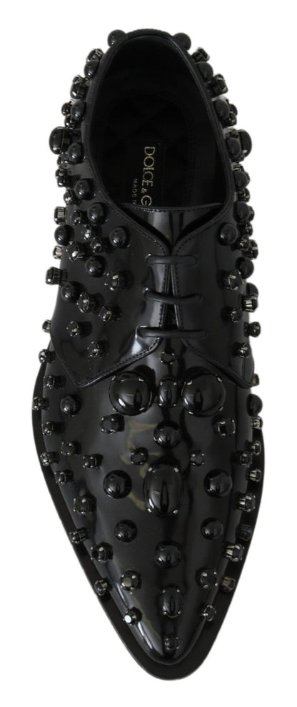 Dolce &amp; Gabbana leren schoenen met kristallen en brogue-details in het zwart.