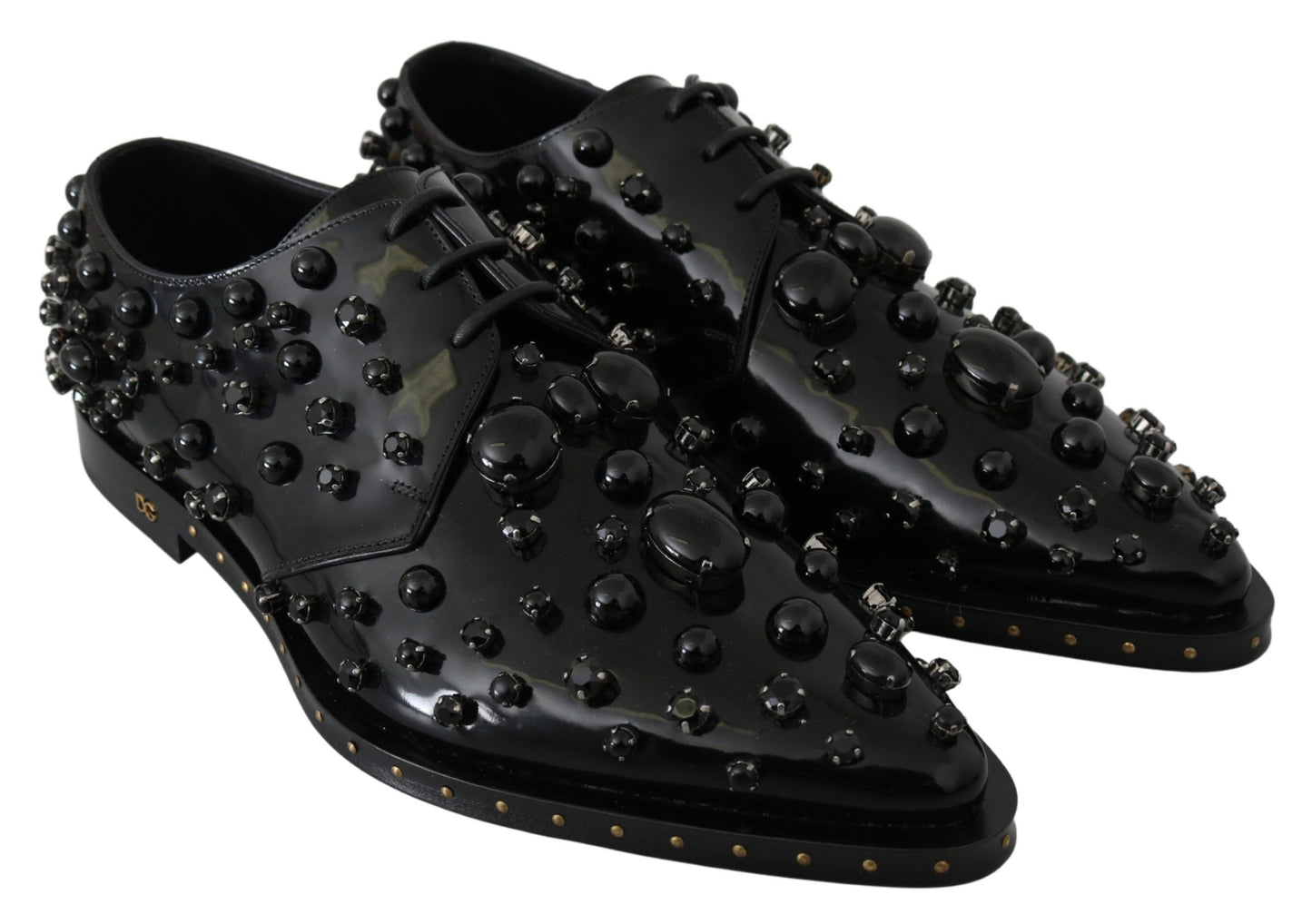 Dolce &amp; Gabbana leren schoenen met kristallen en brogue-details in het zwart.