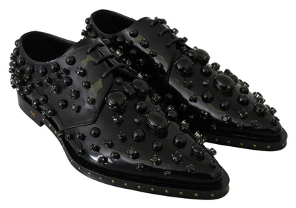 Dolce &amp; Gabbana leren schoenen met kristallen en brogue-details in het zwart.