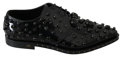 Dolce &amp; Gabbana leren schoenen met kristallen en brogue-details in het zwart.