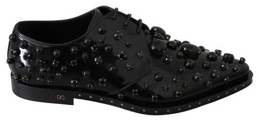 Dolce &amp; Gabbana leren schoenen met kristallen en brogue-details in het zwart.