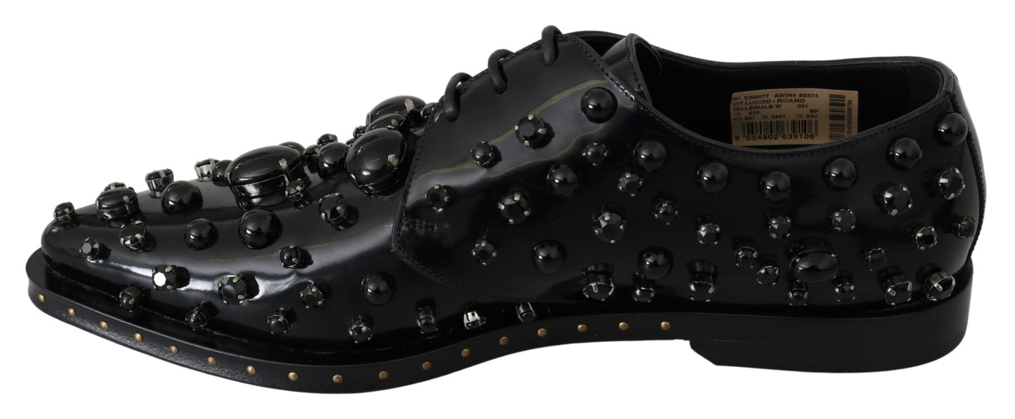 Dolce &amp; Gabbana leren schoenen met kristallen en brogue-details in het zwart.