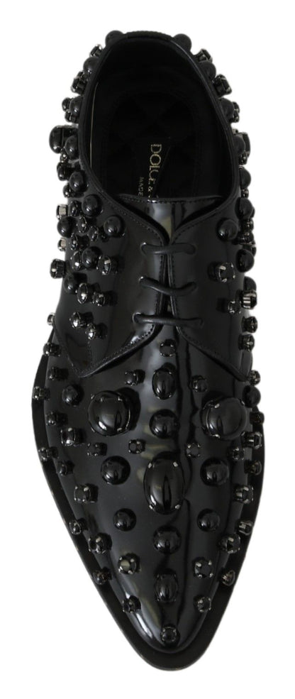 Dolce &amp; Gabbana leren schoenen met kristallen en brogue-details in het zwart.