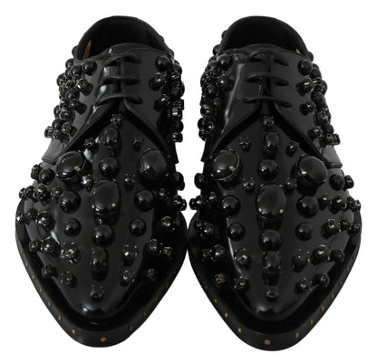 Dolce &amp; Gabbana leren schoenen met kristallen en brogue-details in het zwart.