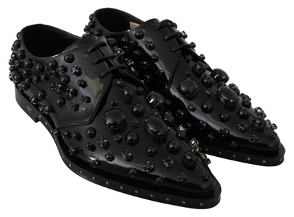 Dolce &amp; Gabbana leren schoenen met kristallen en brogue-details in het zwart.