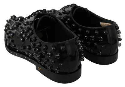 Dolce &amp; Gabbana leren schoenen met kristallen en brogue-details in het zwart.
