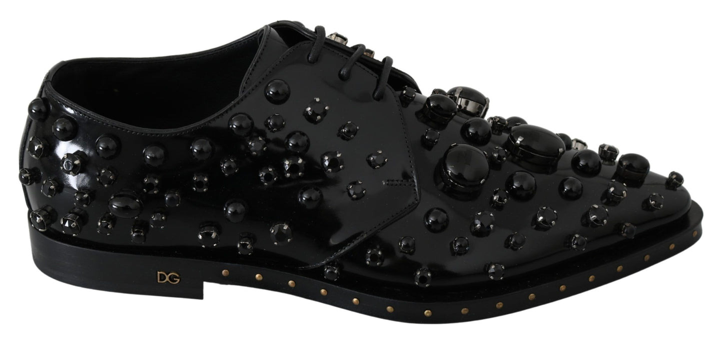 Dolce &amp; Gabbana leren schoenen met kristallen en brogue-details in het zwart.