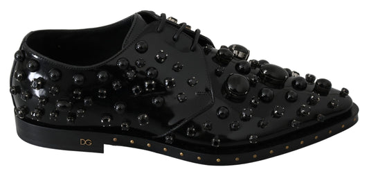 Dolce &amp; Gabbana leren schoenen met kristallen en brogue-details in het zwart.