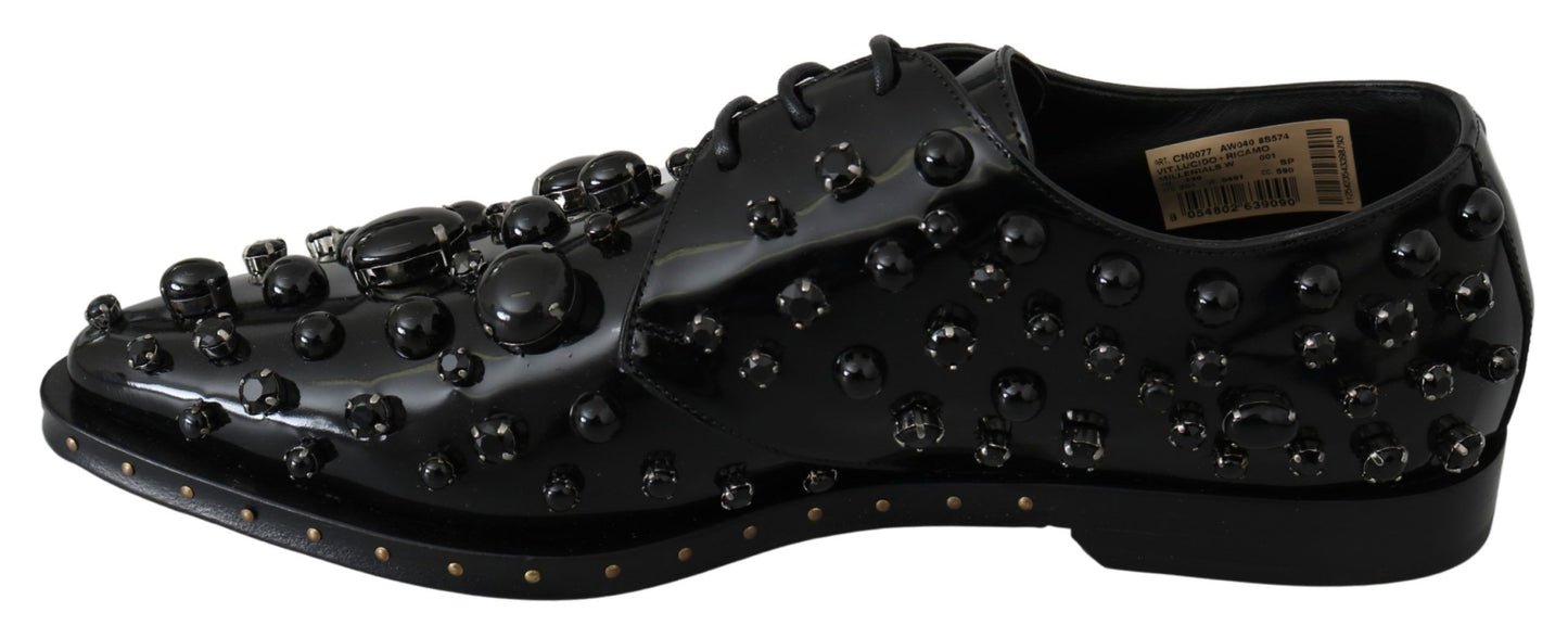 Dolce &amp; Gabbana leren schoenen met kristallen en brogue-details in het zwart.