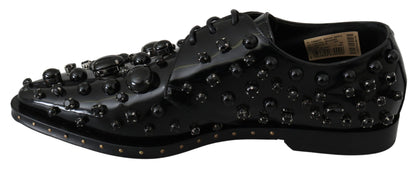 Dolce &amp; Gabbana leren schoenen met kristallen en brogue-details in het zwart.