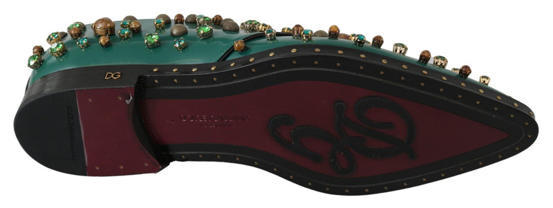 Escarpins broqués Dolce &amp; Gabbana en cuir vert avec cristaux.