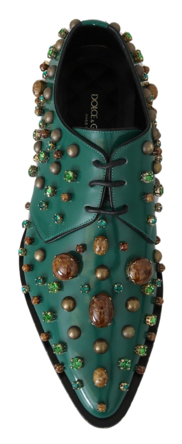 Escarpins broqués Dolce &amp; Gabbana en cuir vert avec cristaux.