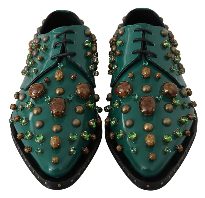 Escarpins broqués Dolce &amp; Gabbana en cuir vert avec cristaux.