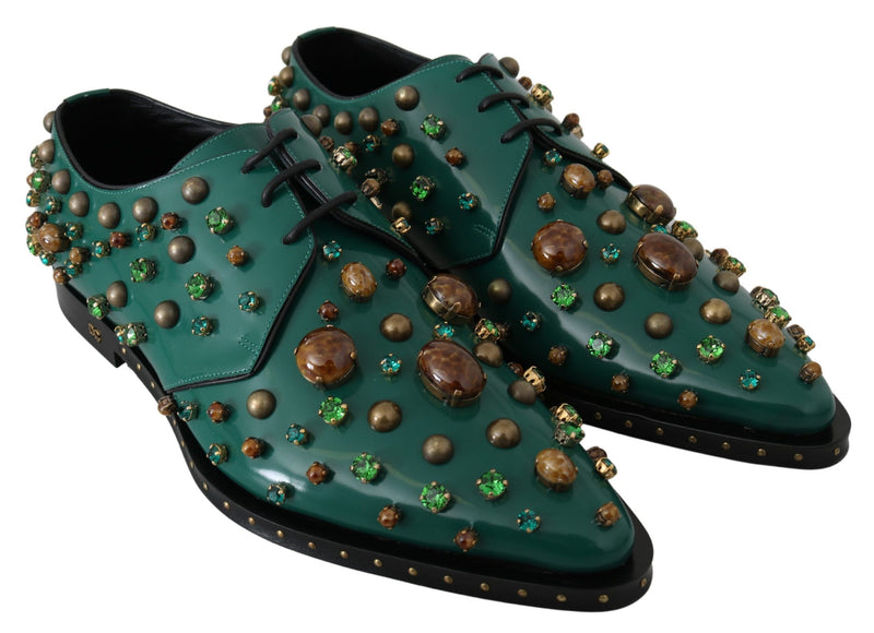 Escarpins broqués Dolce &amp; Gabbana en cuir vert avec cristaux.