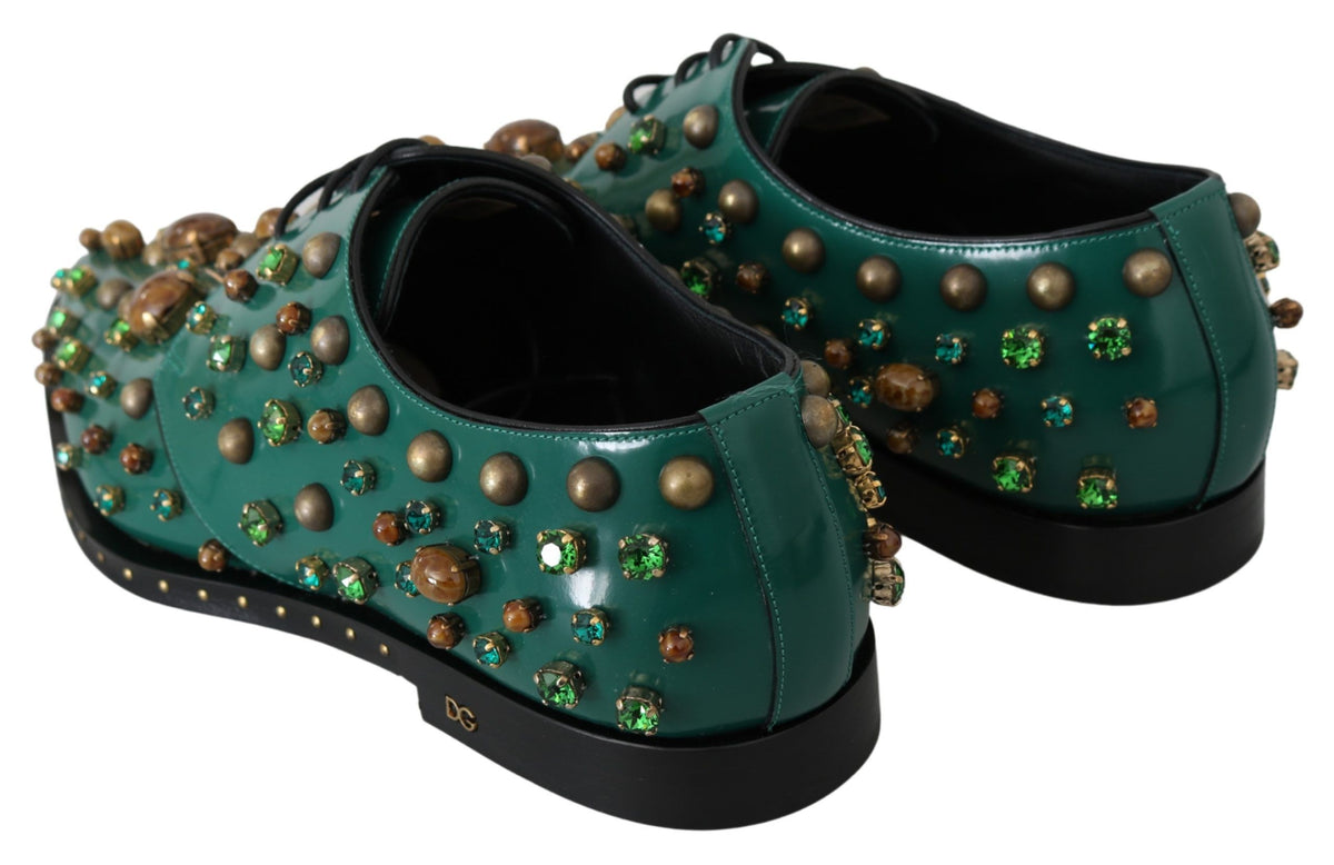 Escarpins broqués Dolce &amp; Gabbana en cuir vert avec cristaux.
