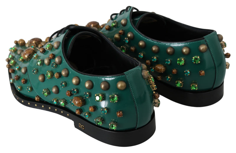 Escarpins broqués Dolce &amp; Gabbana en cuir vert avec cristaux.