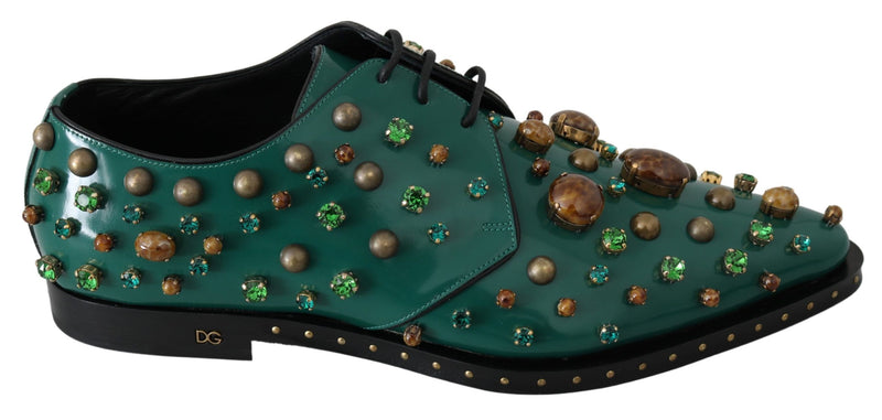 Escarpins broqués Dolce &amp; Gabbana en cuir vert avec cristaux.