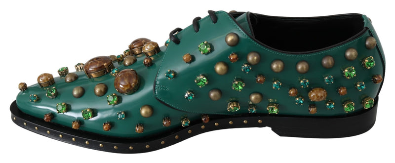 Escarpins broqués Dolce &amp; Gabbana en cuir vert avec cristaux.