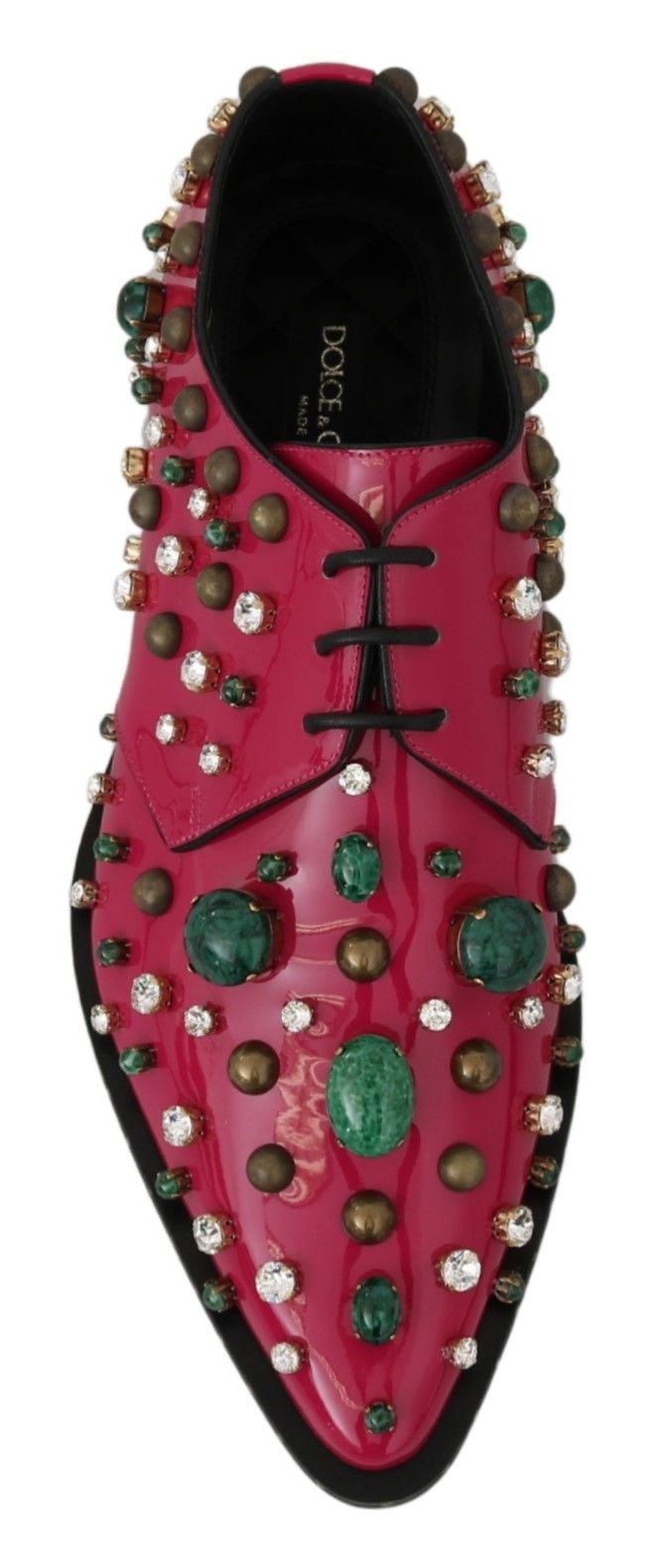 Dolce &amp; Gabbana roze leren jurk met kristallen en brogue schoenen
