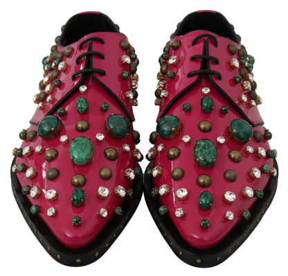 Dolce &amp; Gabbana roze leren jurk met kristallen en brogue schoenen