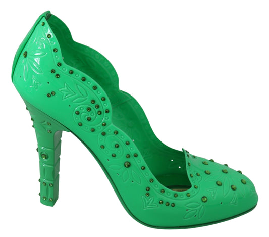 Dolce &amp; Gabbana groene, met kristallen en bloemen versierde CINDERELLA-hakken