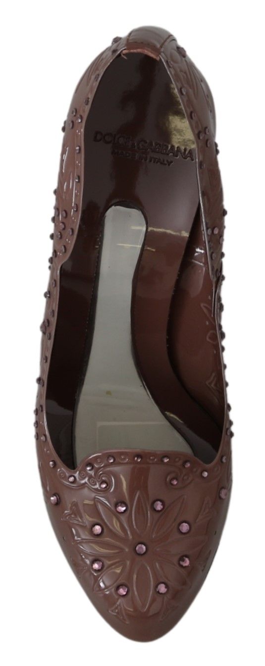 Escarpins CINDERELLA en cuir marron à fleurs et cristaux de Dolce &amp; Gabbana