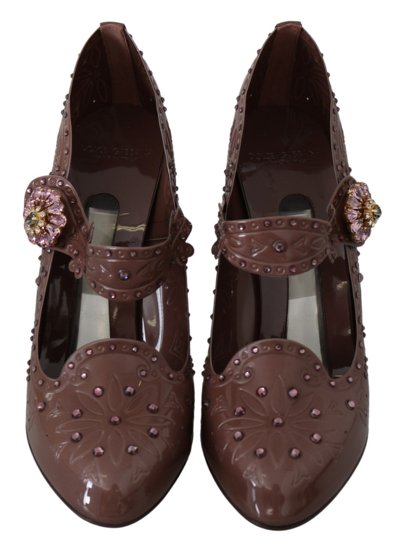 Escarpins CINDERELLA en cuir marron à fleurs et cristaux de Dolce &amp; Gabbana