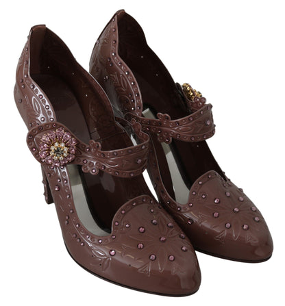 Escarpins CINDERELLA en cuir marron à fleurs et cristaux de Dolce & Gabbana