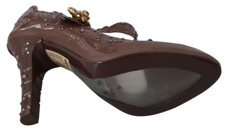 Escarpins CINDERELLA en cuir marron à fleurs et cristaux de Dolce &amp; Gabbana