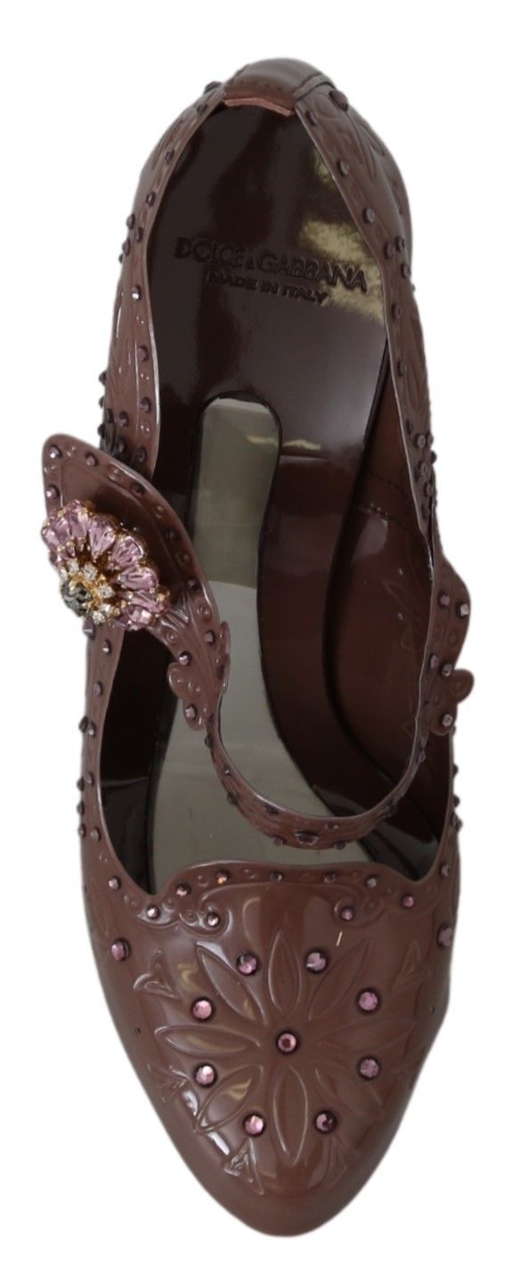 Escarpins CINDERELLA en cuir marron à fleurs et cristaux de Dolce &amp; Gabbana