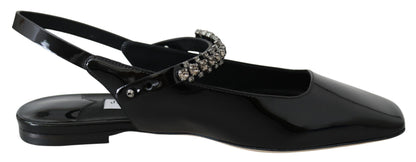 Jimmy Choo elegante zwarte lak flats met kristallen accent.