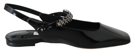Jimmy Choo elegante zwarte lak flats met kristallen accent.