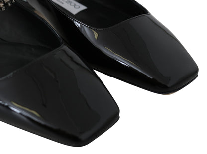 Jimmy Choo elegante zwarte lak flats met kristallen accent.