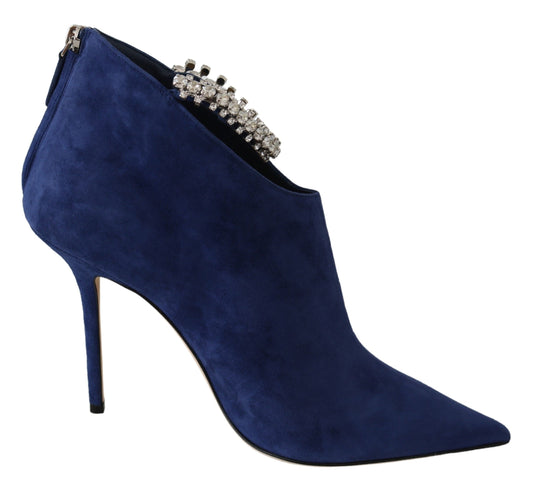 Jimmy Choo Pop blauwe enkellaarsjes met kristallen bandjes