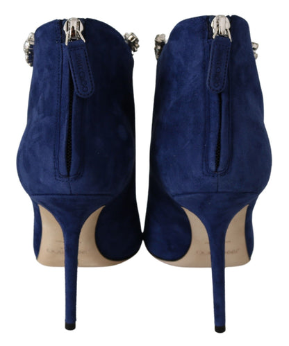 Bottines à talons Pop bleues avec lacets en cristal de Jimmy Choo