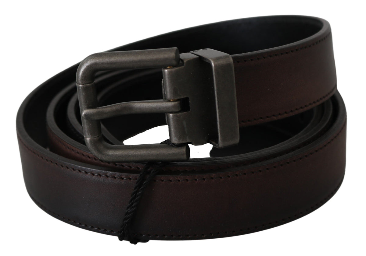 Ceinture Dolce &amp; Gabbana en cuir marron uni avec boucle grise