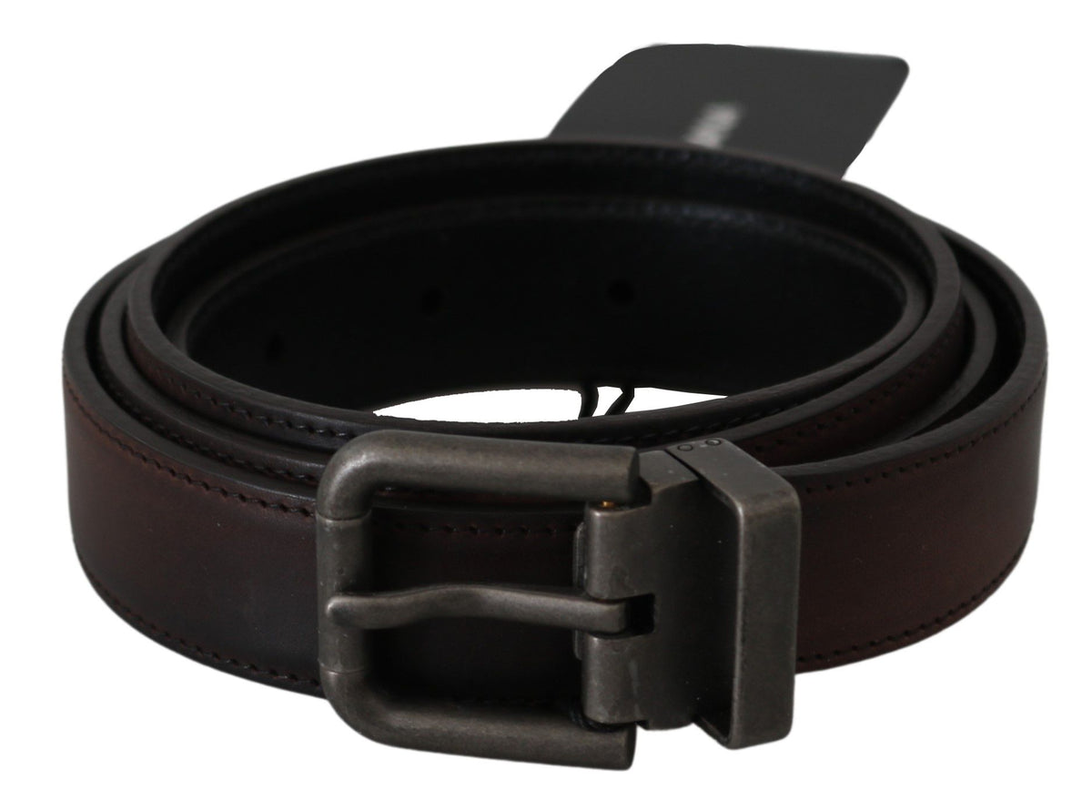 Ceinture Dolce &amp; Gabbana en cuir marron uni avec boucle grise