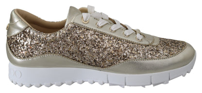 Sneakers en cuir doré antique pailleté de Jimmy Choo